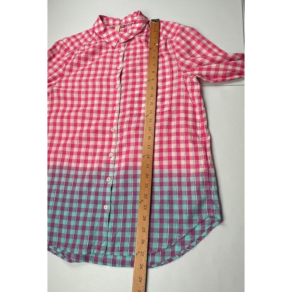 Anthropologie Pilcro Top Womens Small Pink Blue Plaid Ombre Relaxed Button Up - Picture 11 of 13